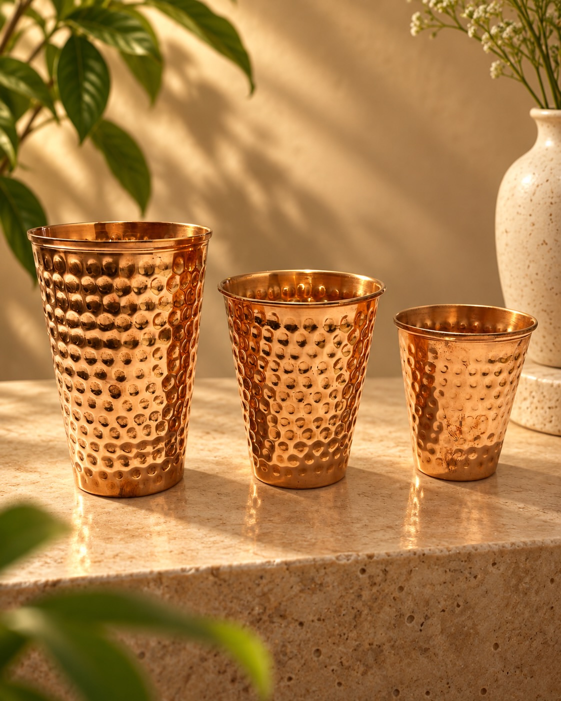 Rubria Hammered Pure Copper Cup Set — 3 Sizes