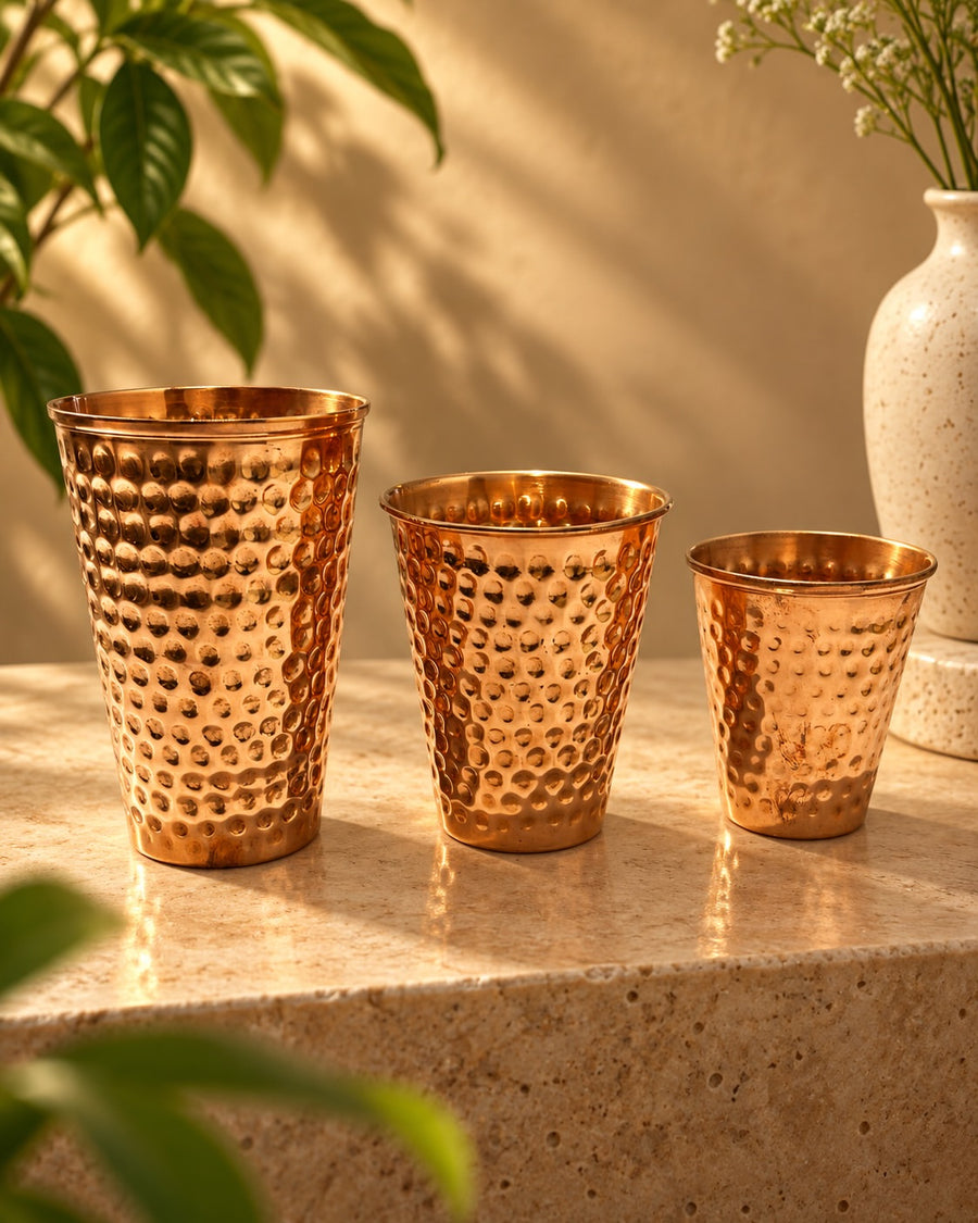 Rubria Hammered Pure Copper Cup Set — 3 Sizes